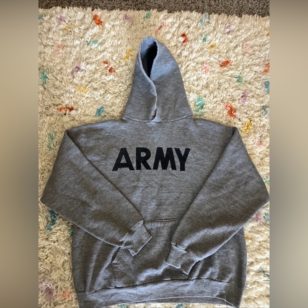 Vintage Gray 'ARMY' Pullover Hoodie US made Jerzees large